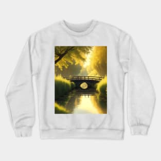 A serene anime canal scene in a rural countryside Crewneck Sweatshirt